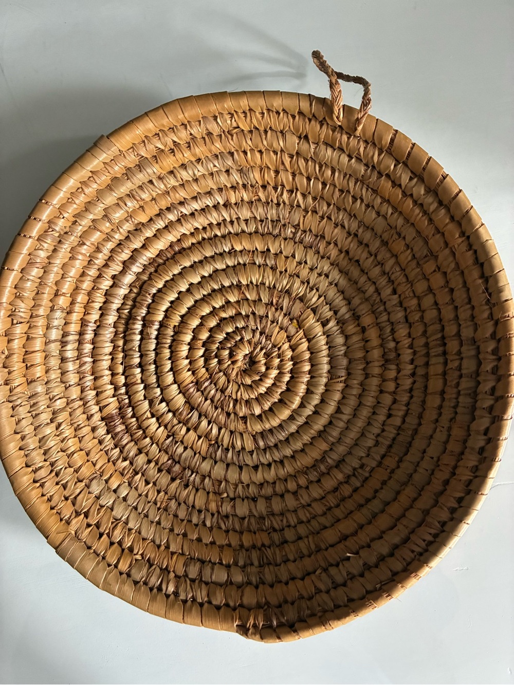 Handwoven Round Rattan  Coiled Basket With Hanger Attached - Natural Brown